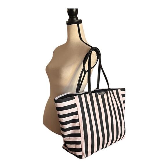 Victoria’s Secret Black and Pink Striped XL Tote Bag - Picture 2 of 8